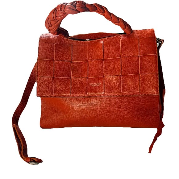 Lia Numa Leather Tote Satchel Woven Tan Large Purse Made in Italy Burnt Orange - Picture 1 of 11